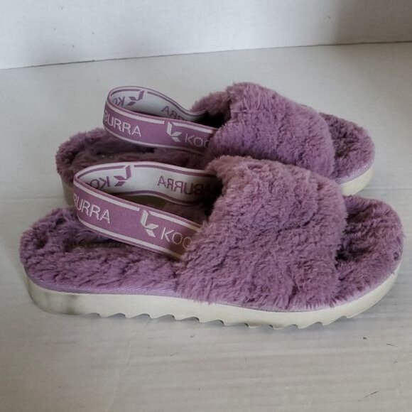 Koolaburra by Ugg Fuzz’n Faux Fur Open Toe Sandal Purple Cozy Slipper Big Kids 4 - Picture 5 of 13